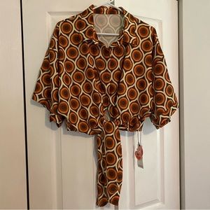 Groovy Retro Pattern Button Up Blouse 2XL - Cider Curve&Plus NWT